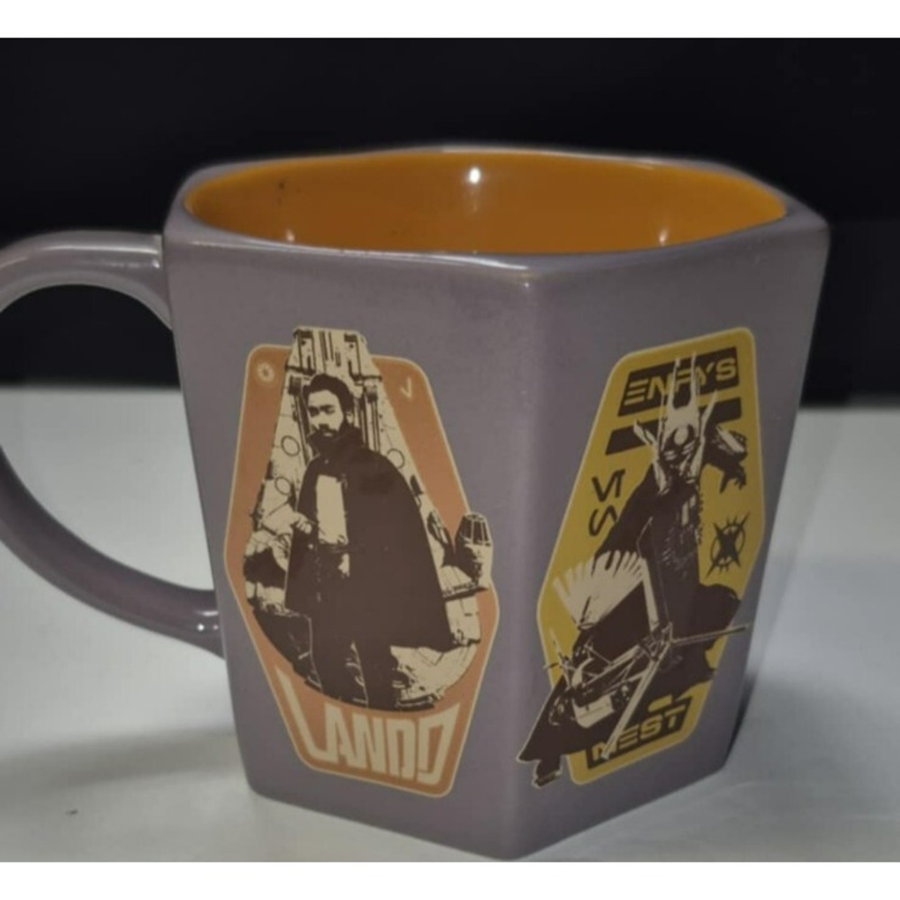 Disney Star Wars Coffee Mug Large Hexagon Purple/Orange six characters displayed